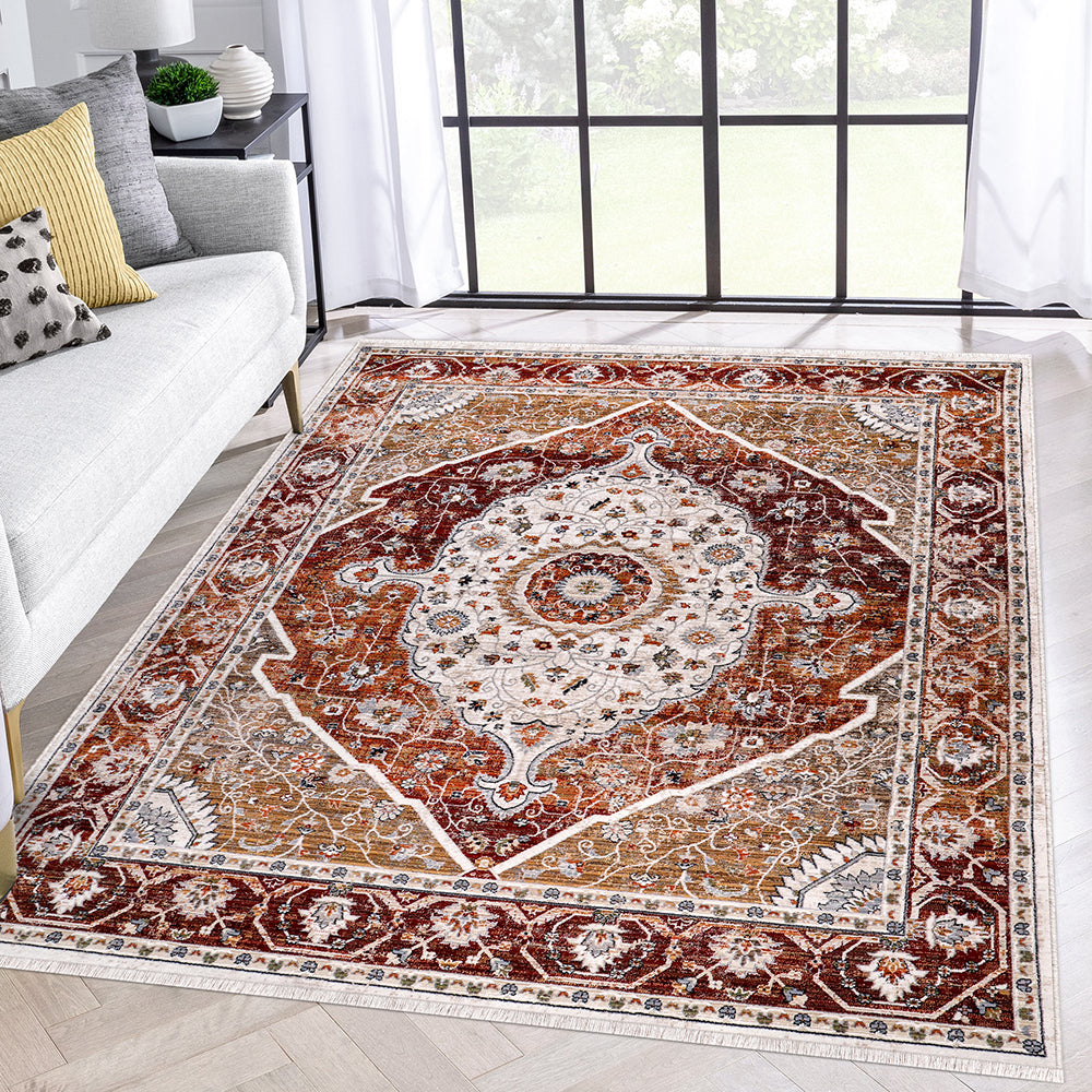 Sena Traditional Medallion Rose Ivory Rug 1 The Rugs Outlet