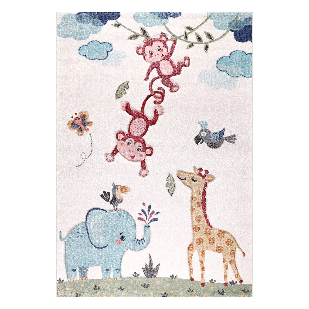 Funny Collection Swinging Monkeys Cream Blue Area Rug 2 therugsoutlet.ca
