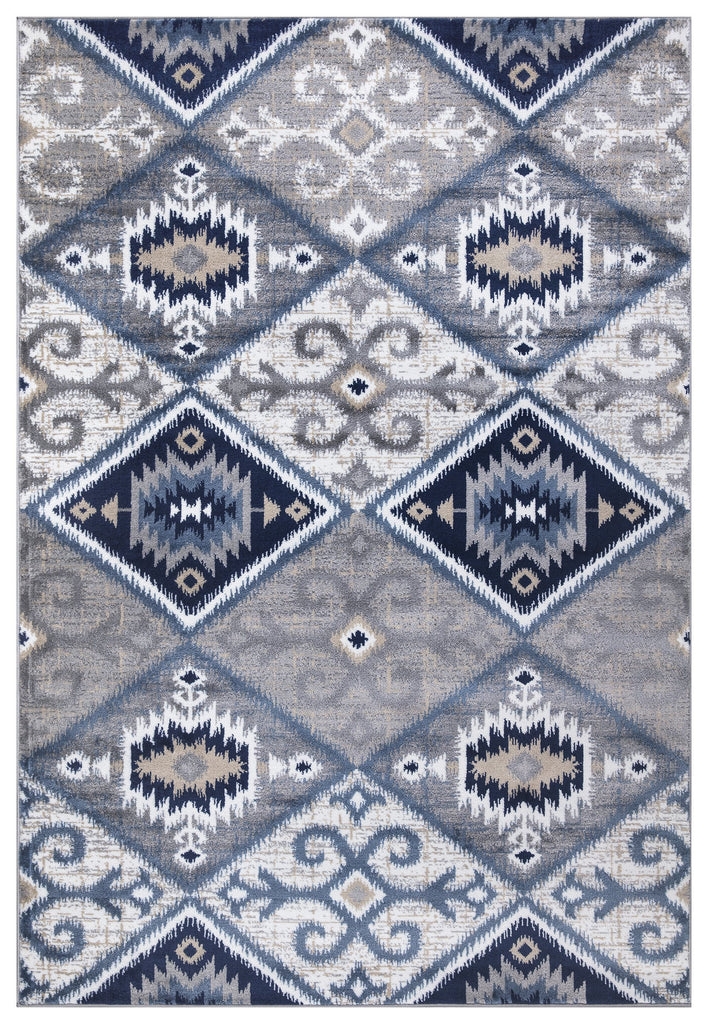 Paris 1985 Navy Blue & Grey Rug The Rugs Outlet