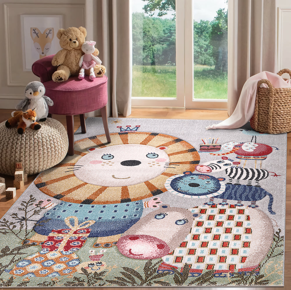 Funny Collection Smiling Animals Cream Taupe Area Rug 1 therugsoutlet.ca