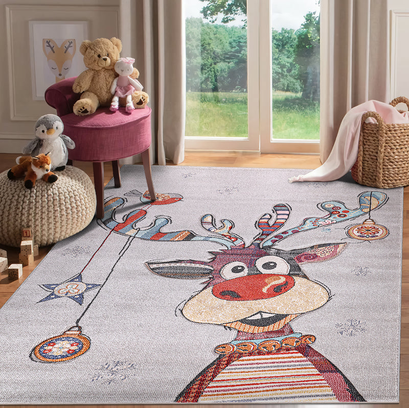 Funny Collection Reindeer Cream Grey Area Rug 1 therugsoutlet.ca
