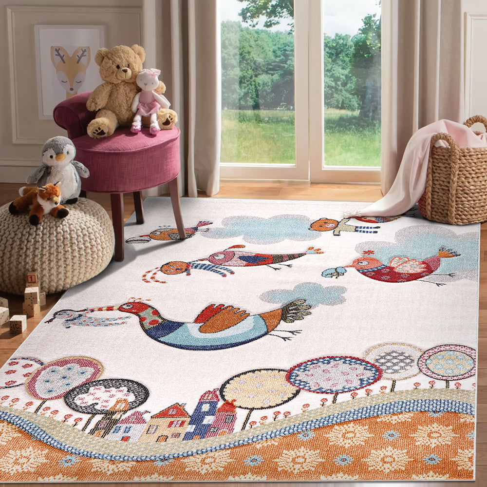 Funny Collection Flying Birds Cream Gold Area Rug 1 therugsoutlet.ca