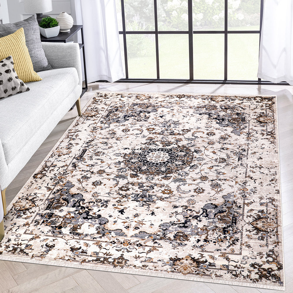 Sena Medallion Ivory Silver Rug 1 The Rugs Outlet