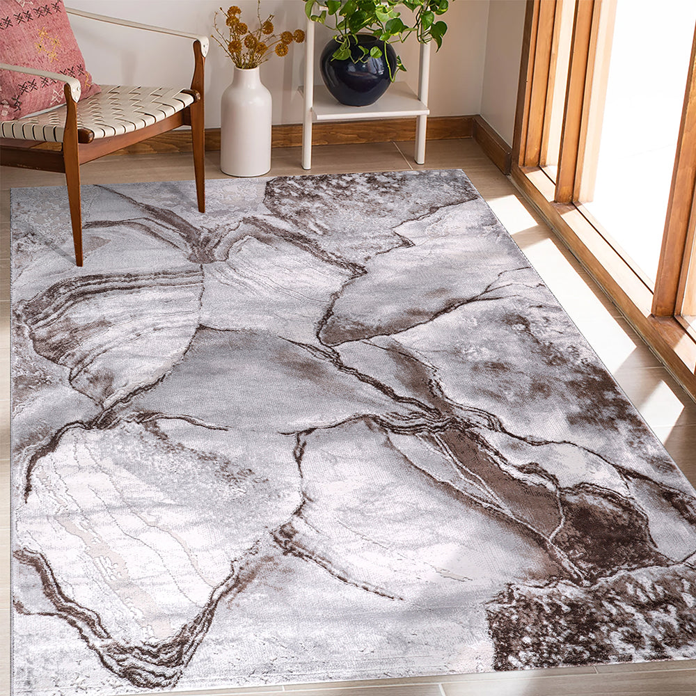 Lulu Contemporary Abstract Silver Brown Area Rug therugsoutlet.ca