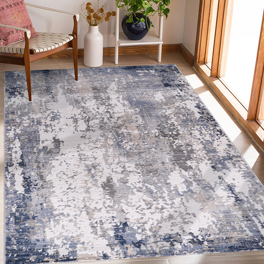 Lulu Modern Abstract Silver Blue Area Rug