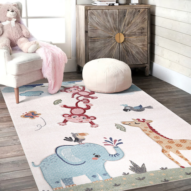 Funny Collection Swinging Monkeys Cream Blue Area Rug 1 therugsoutlet.ca