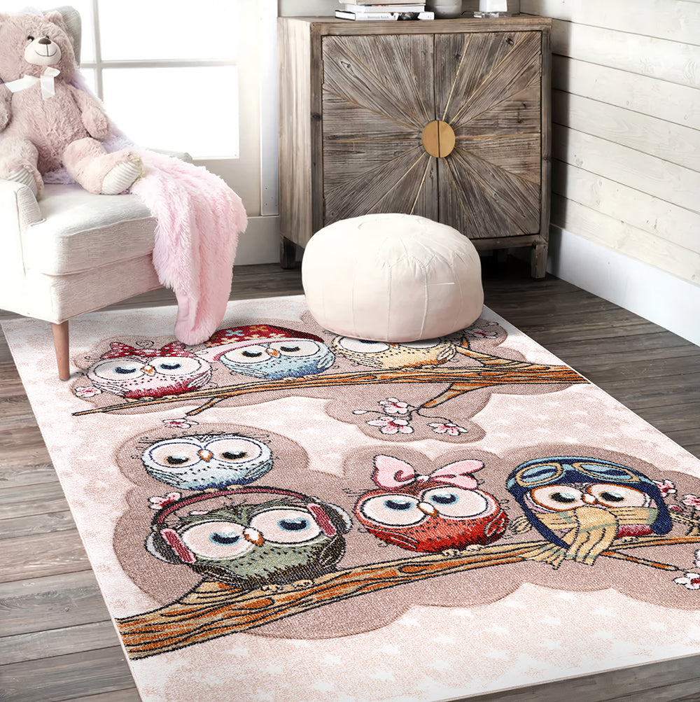 Funny Collection Owls Sand Cream Area Rug 1 therugsoutlet.ca