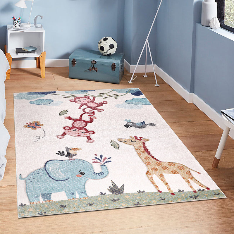 Funny Collection Swinging Monkeys Cream Blue Area Rug 8 therugsoutlet.ca