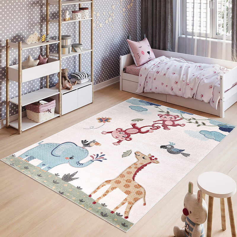 Funny Collection Swinging Monkeys Cream Blue Area Rug 9 therugsoutlet.ca