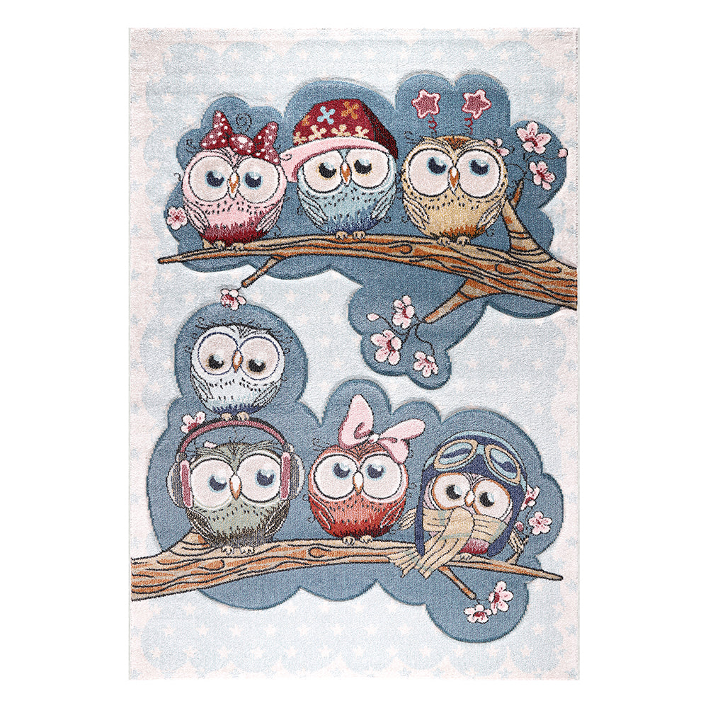 Funny Collection Owls Cream Blue Area Rug 2 therugsoutlet.ca