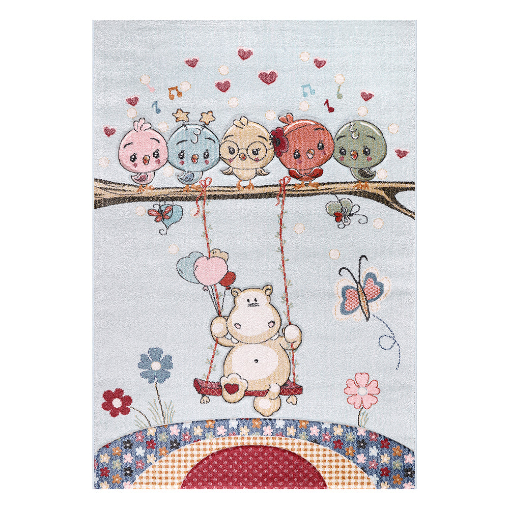 Funny Collection Swinging Hippo Blue Cream Area Rug 2 therugsoutlet.ca