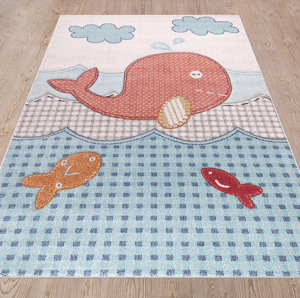 Funny Collections Whales Cream Blue Area Rug 3 therugsoutlet.ca