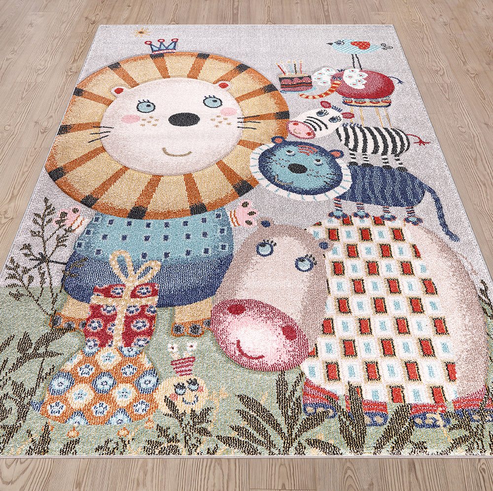 Funny Collection Smiling Animals Cream Taupe Area Rug 3 therugsoutlet.ca