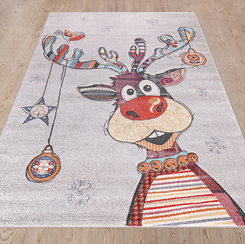 Funny Collection Reindeer Cream Grey Area Rug 3 therugsoutlet.ca