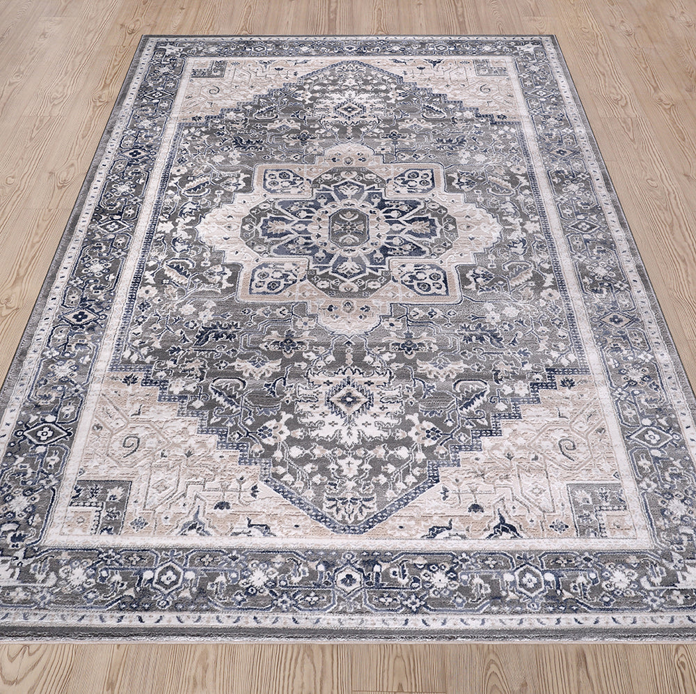 Lulu Traditional Medallion Grey Cream Rug 3 The Rugs Outlet