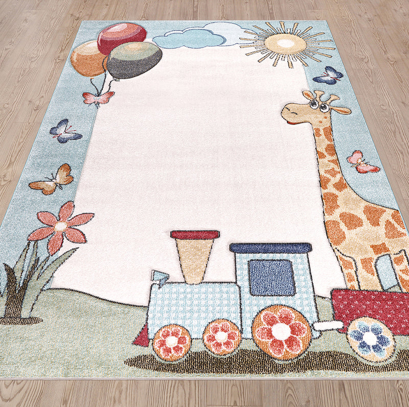 Funny Collection Little Train Cream Gold Area Rug 3 therugsoutlet.ca