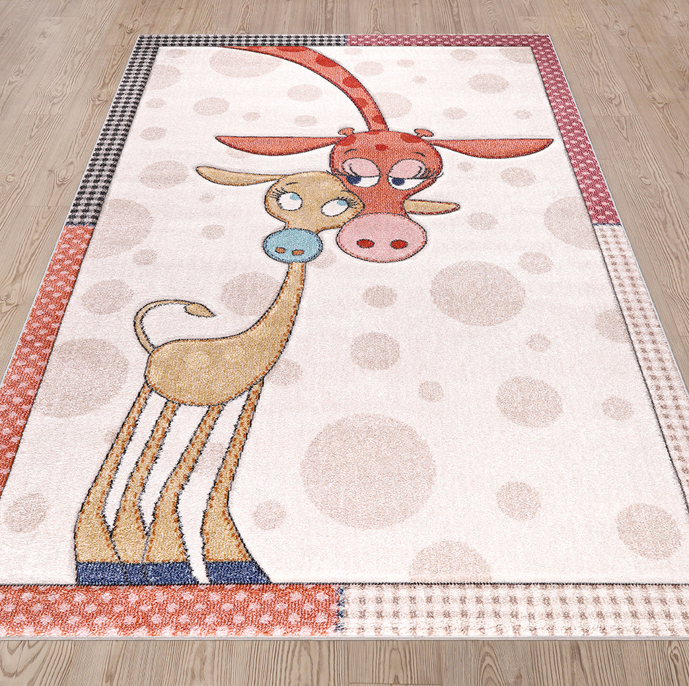 Funny Collection Giraffe Family Cream Pink Area Rug 3 therugsoutlet.ca