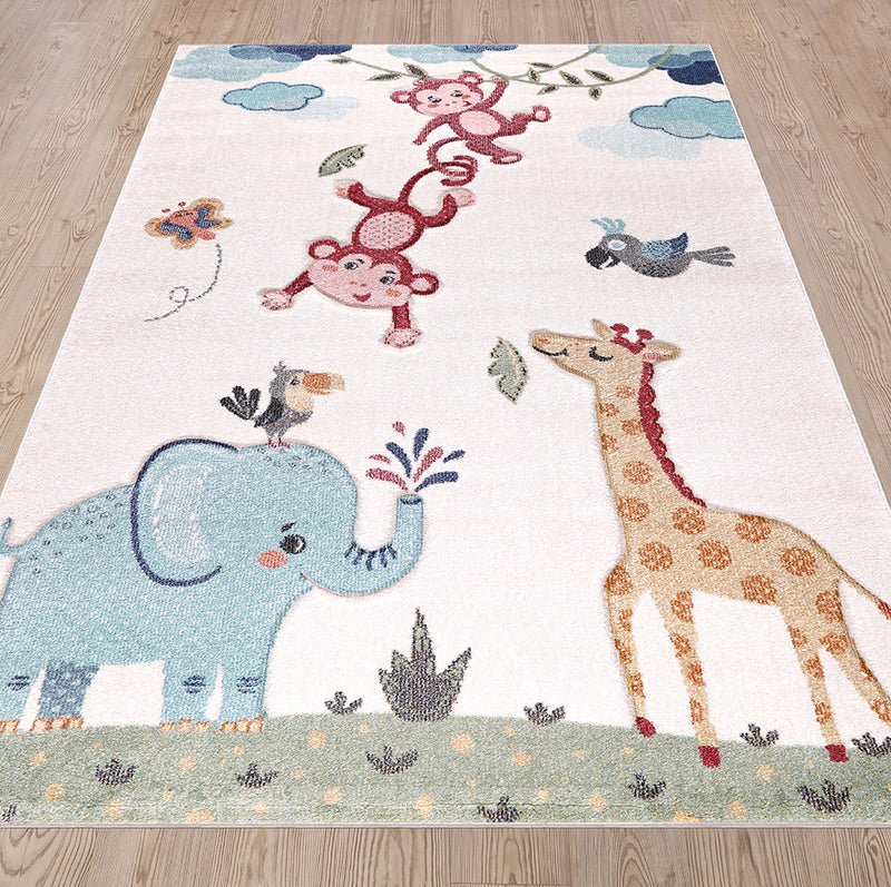 Funny Collection Swinging Monkeys Cream Blue Area Rug 3 therugsoutlet.ca