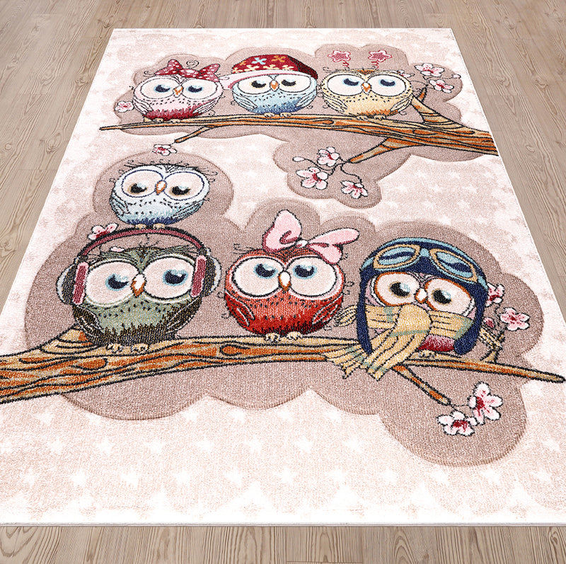 Funny Collection Owls Sand Cream Area Rug 3 therugsoutlet.ca