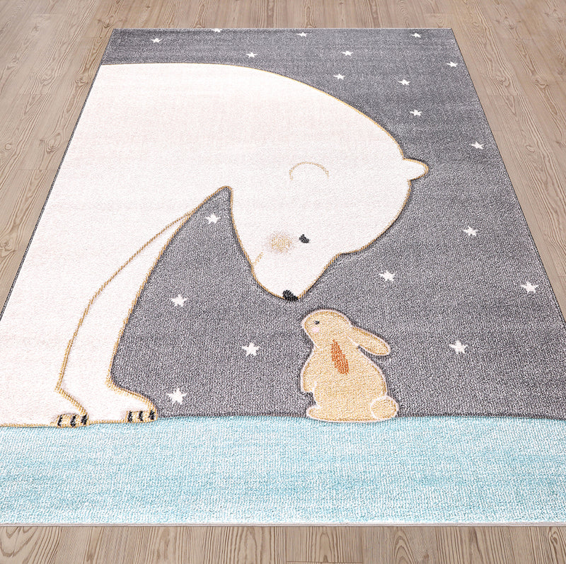 Funny Collection Polar Bear Grey Cream Area Rug 3 therugsoutlet.ca