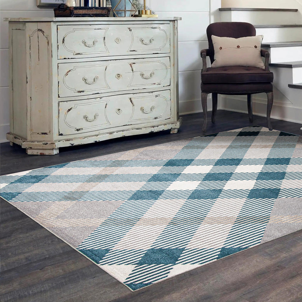 Tidal Plaid Washable Rug Grey therugsoutlet.ca