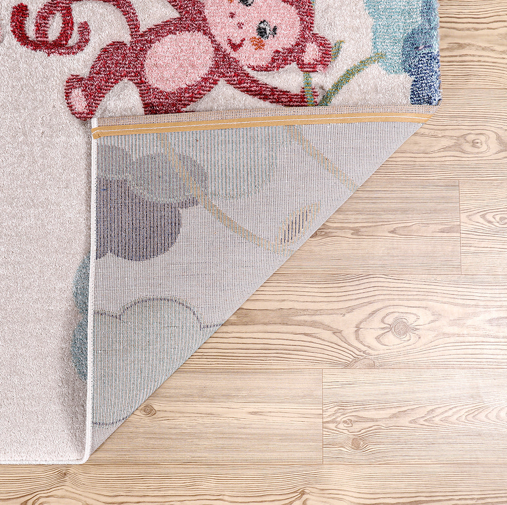 Funny Collection Swinging Monkeys Cream Blue Area Rug 7 therugsoutlet.ca