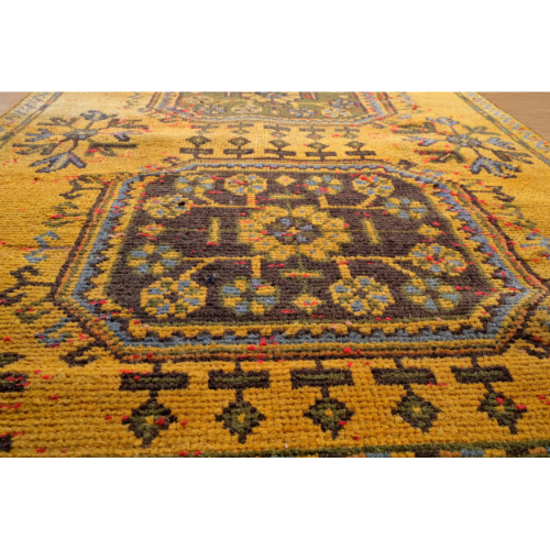 Turkish Vintage Hand-Knotted Gold Wool 93 x 344 cm (3'1" x 11'3")