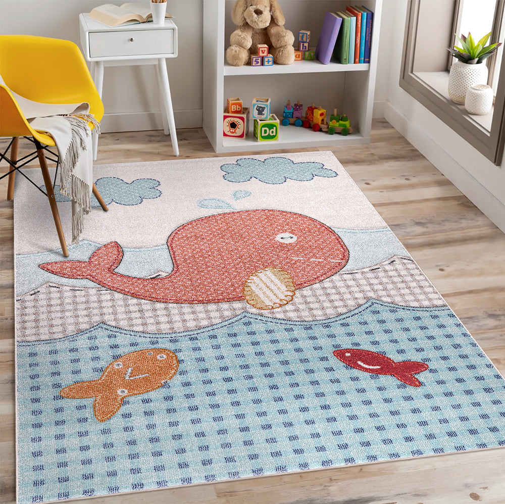 Funny Collections Whales Cream Blue Area Rug 1 therugsoutlet.ca