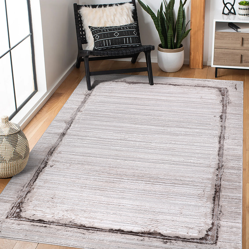 Lulu Bordered Silver Beige Area Rug therugsoutlet.ca