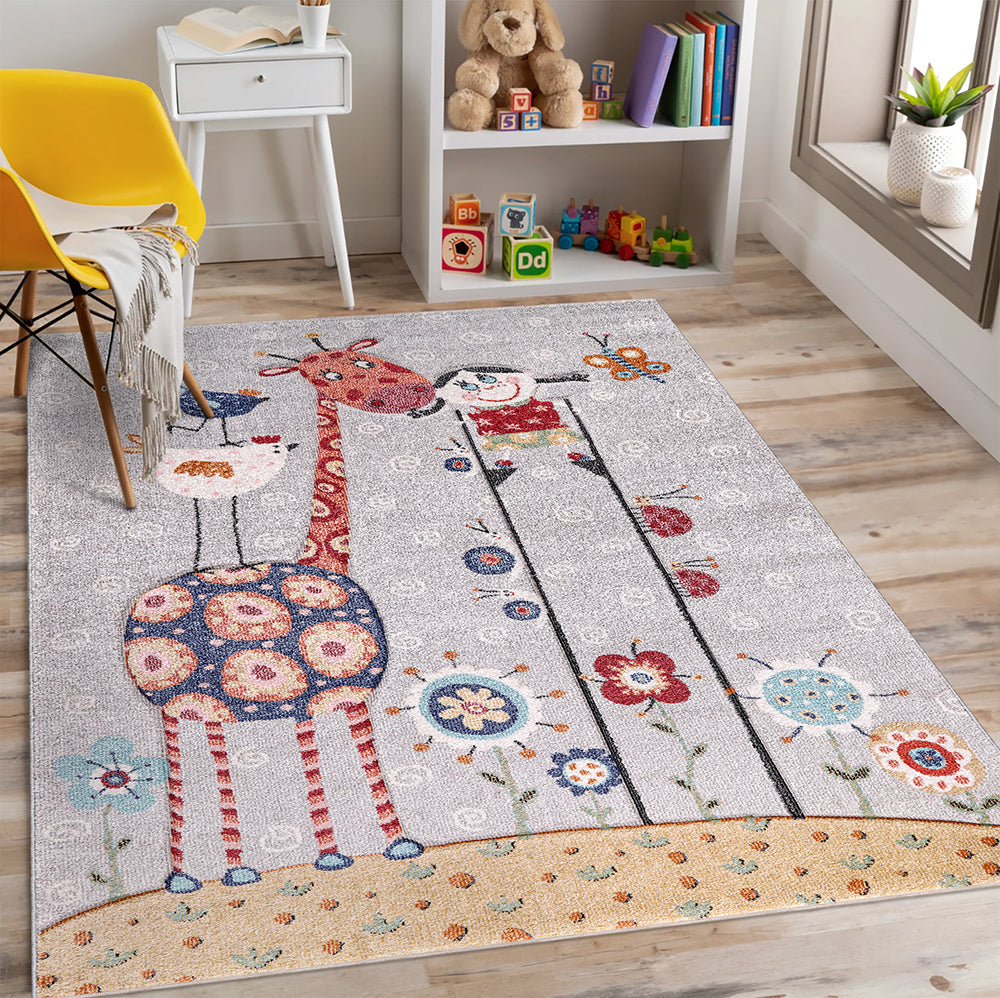 Funny Collection Giraffe Cream Navy Area Rug 1 therugsoutlet.ca