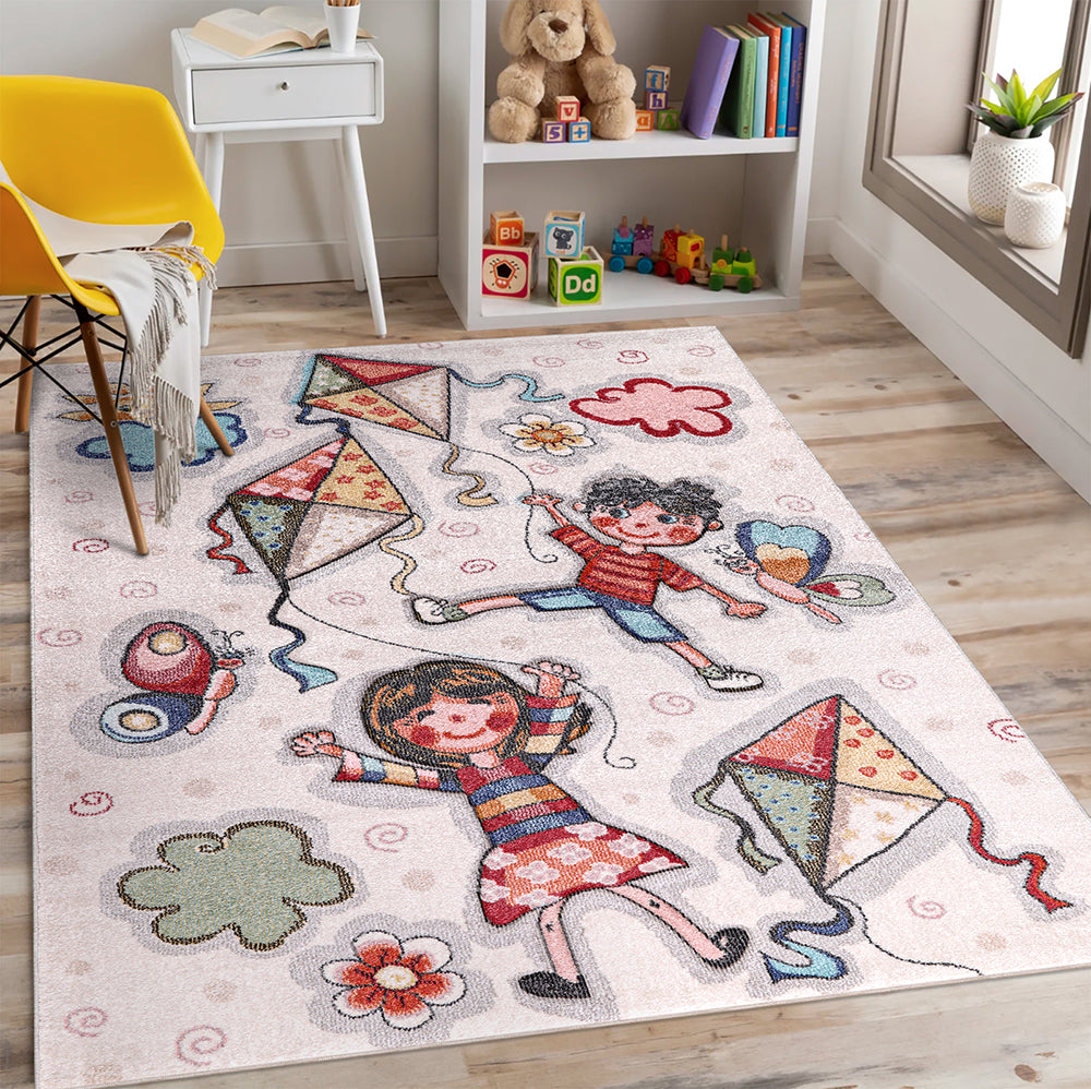 Funny Collection Flying Kite Sand Cream Area Rug 1 therugsoutlet.ca