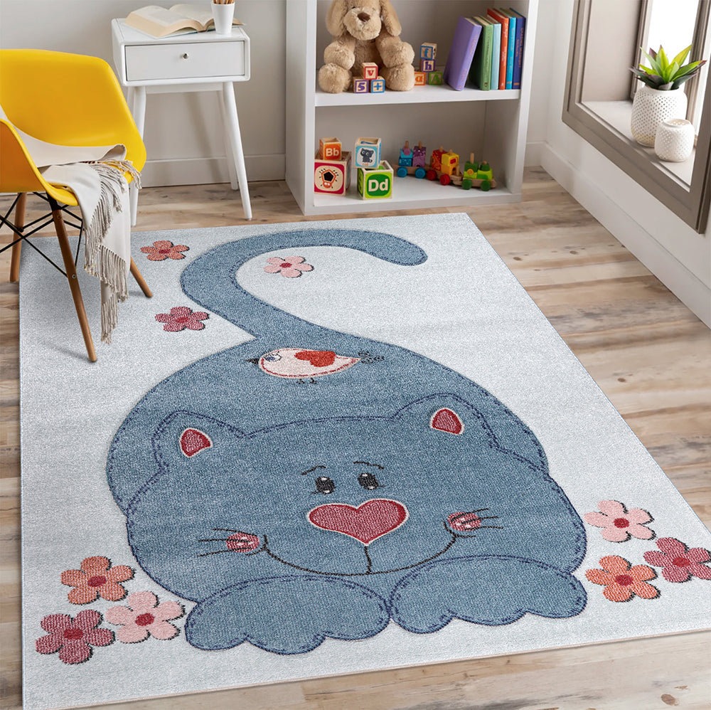 Funny Collection Loving Cat Blue Navy Area Rug 1 therugsoutlet.ca