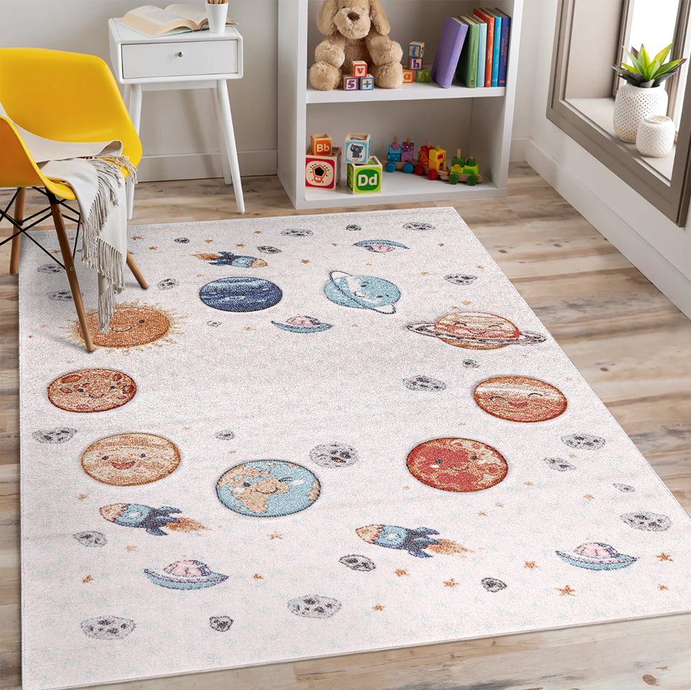 Funny Collection Solar System Cream Blue Area Rug 1 therugsoutlet.ca