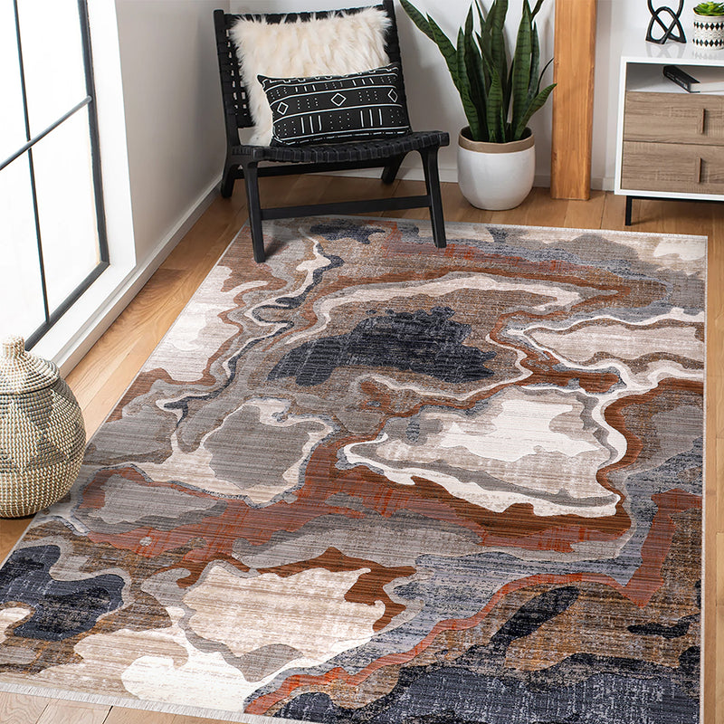 Selin Abstract Ivory Silver Area Rug