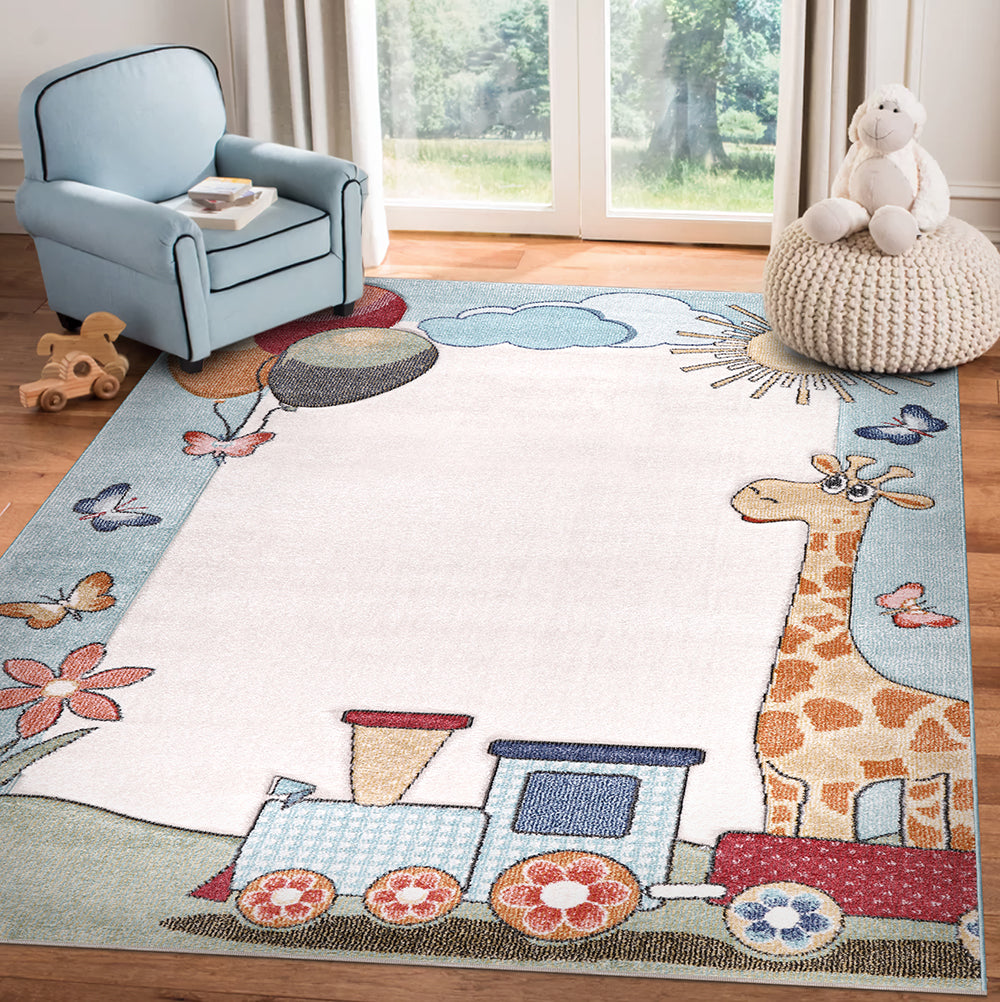 Funny Collection Little Train Cream Gold Area Rug 1 therugsoutlet.ca