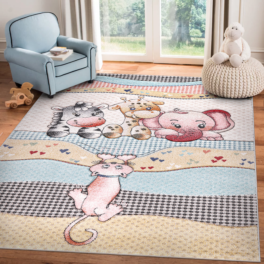 Funny Collection Zoo Animals Cream Gold Area Rug 1 therugsoutlet.ca