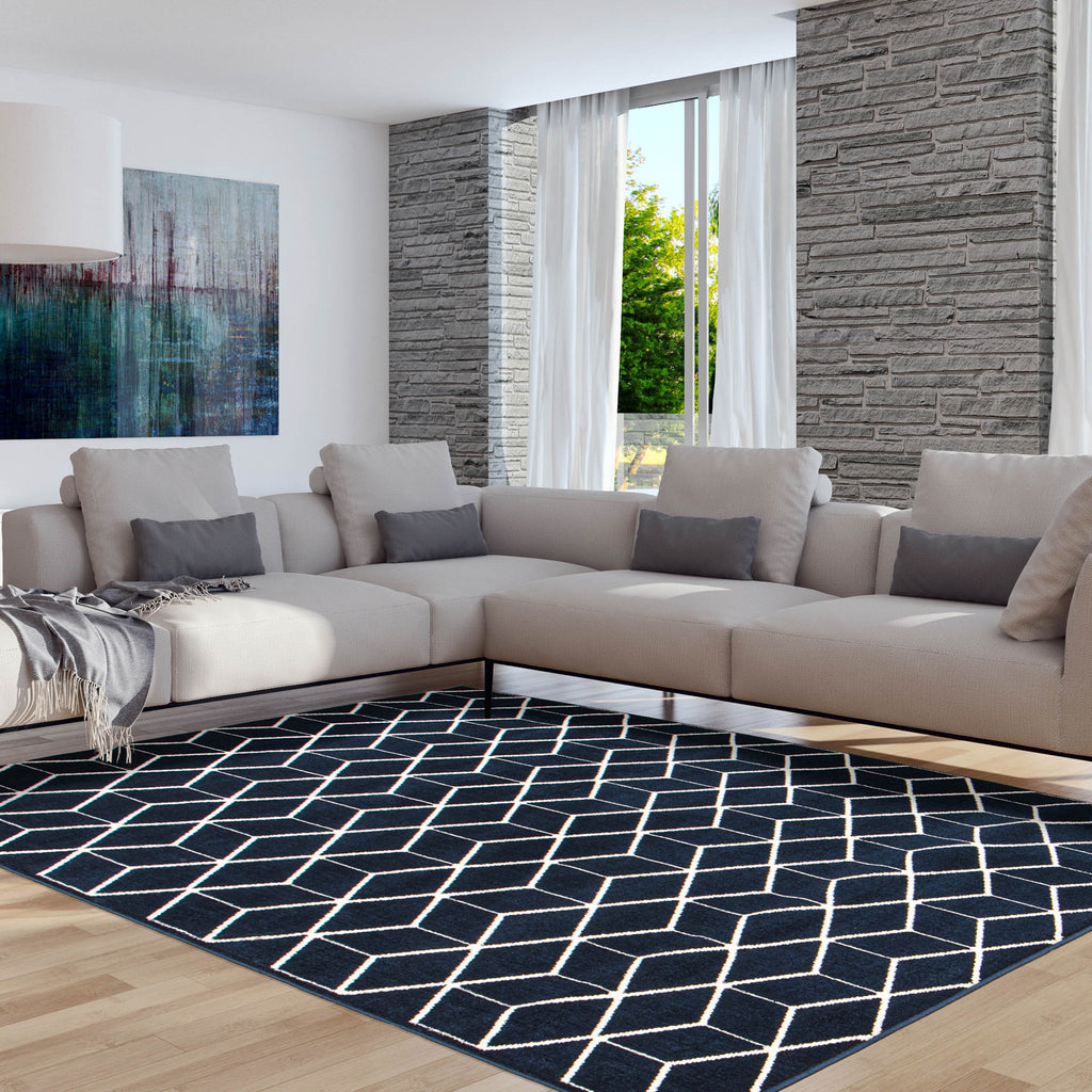 Cubist Dreams Area Rug Navy and White Therugsoutlet.ca