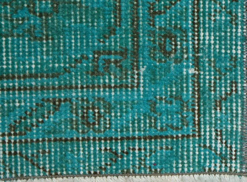 Turkish Vintage Hand-Knotted Teal Wool 166 x 257 cm (5' 5" x 8' 5")