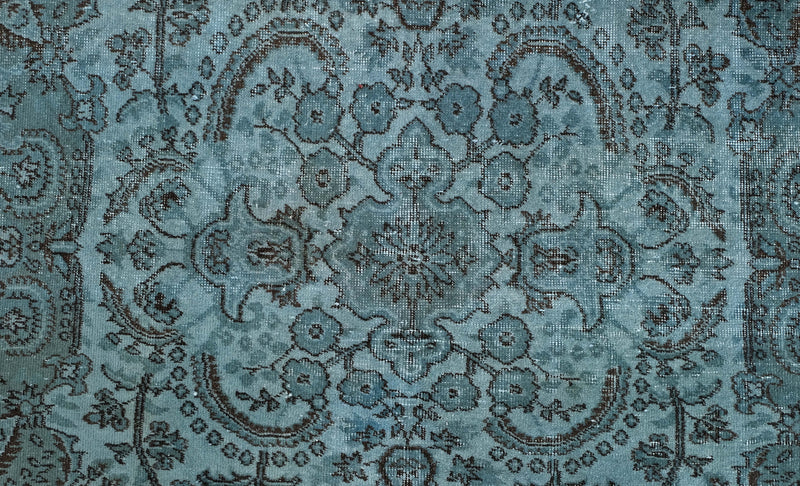 Turkish Vintage Hand-Knotted Blue Wool 162 x 269 cm (5' 4" x 8' 10")