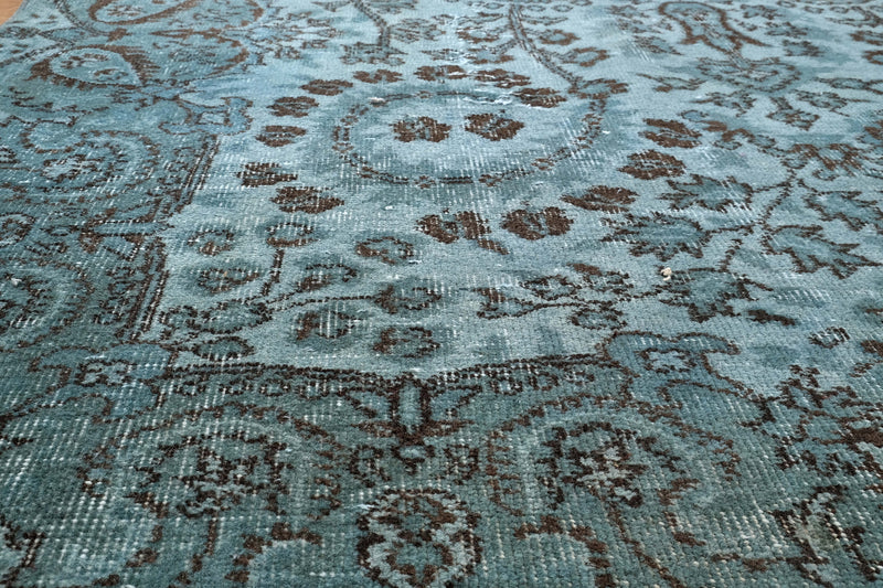 Turkish Vintage Hand-Knotted Blue Wool 162 x 269 cm (5' 4" x 8' 10")