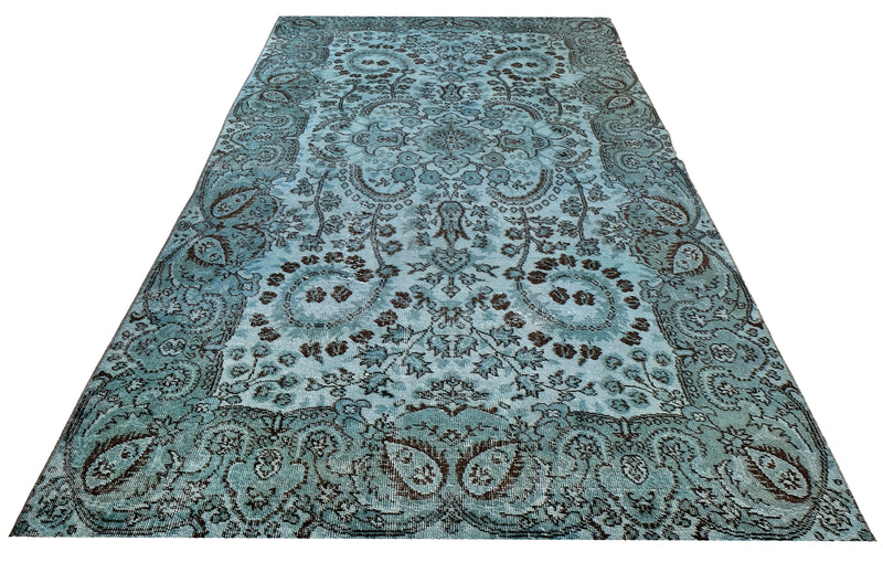 Turkish Vintage Hand-Knotted Blue Wool 162 x 269 cm (5' 4" x 8' 10")