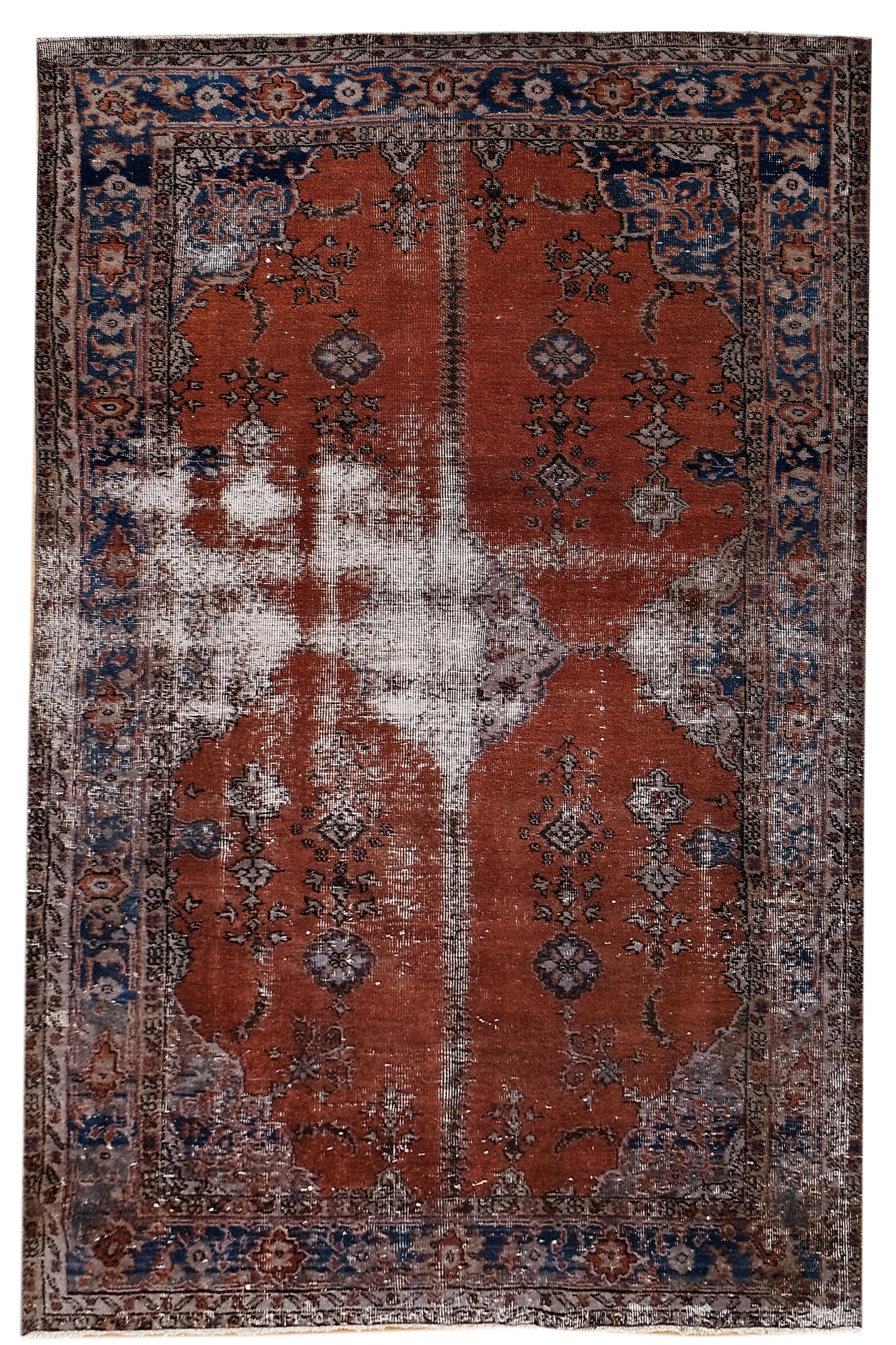 Turkish Vintage Hand-Knotted Red Wool 142 x 274 cm (4' 8" x 8' 12")