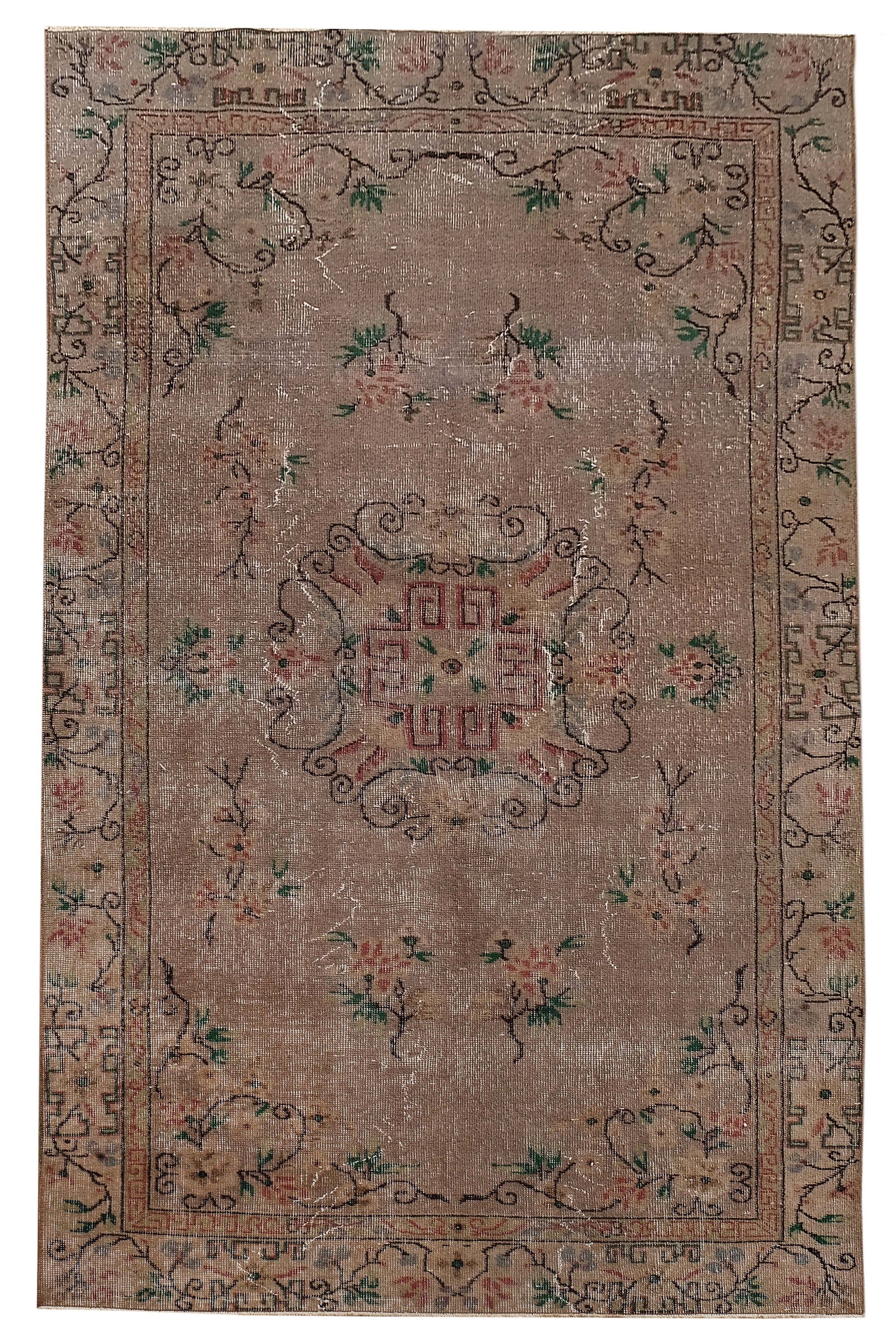 Turkish Vintage Hand-Knotted Beige Wool 144 x 255 cm (4' 9" x 8' 4")