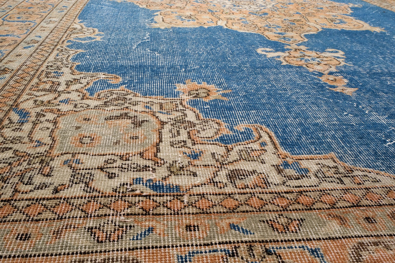 Turkish Vintage Hand-Knotted Blue Wool 210 x 329 cm (4' 11" x 7' 10")