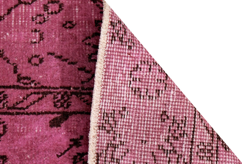 Turkish Vintage Hand-Knotted Pink Wool 135 x 250 cm (4' 5" x 8' 2")