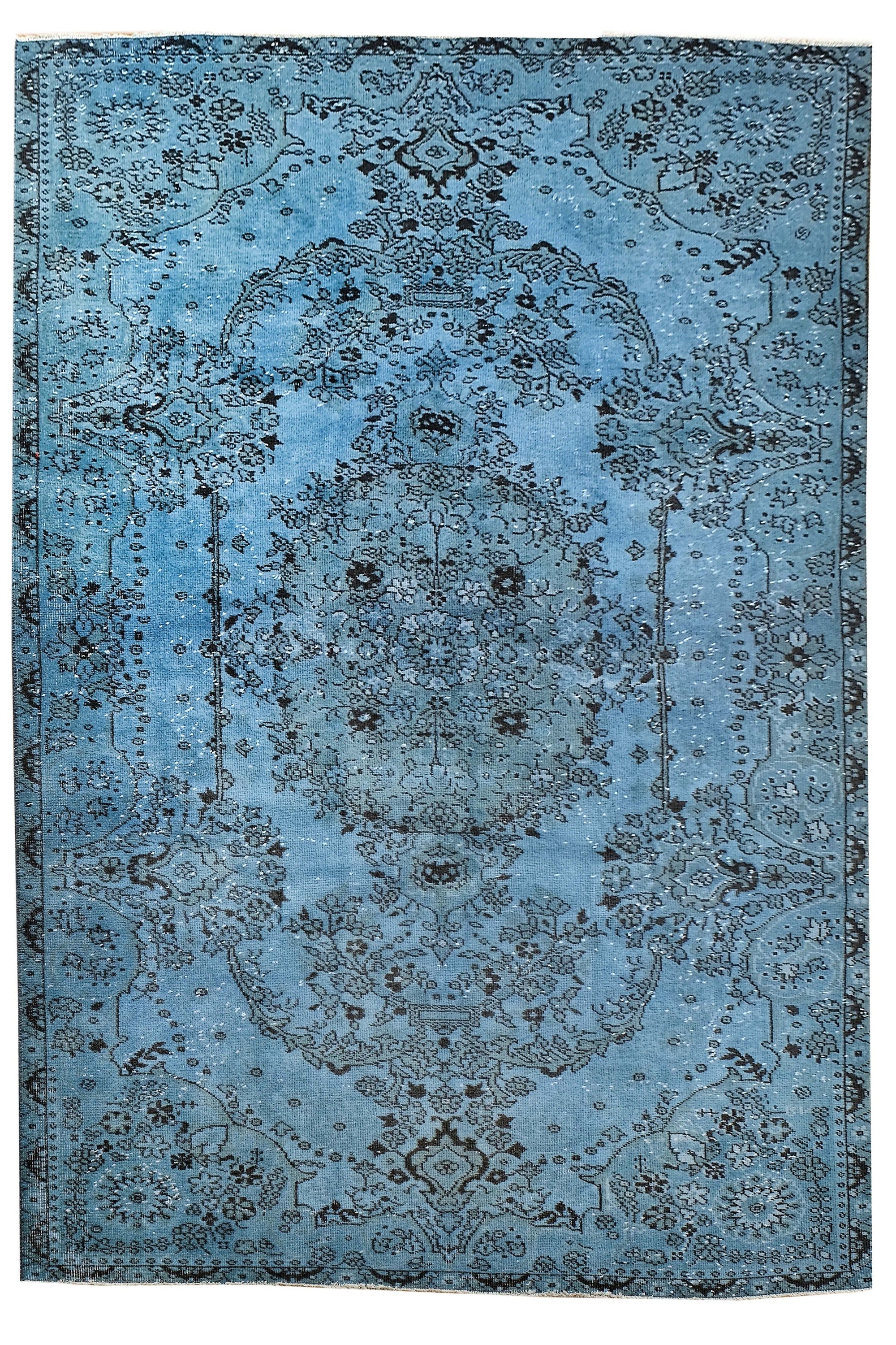 Turkish Vintage Hand-Knotted Blue Wool 170 x 274 cm (5'7" x 8'12")