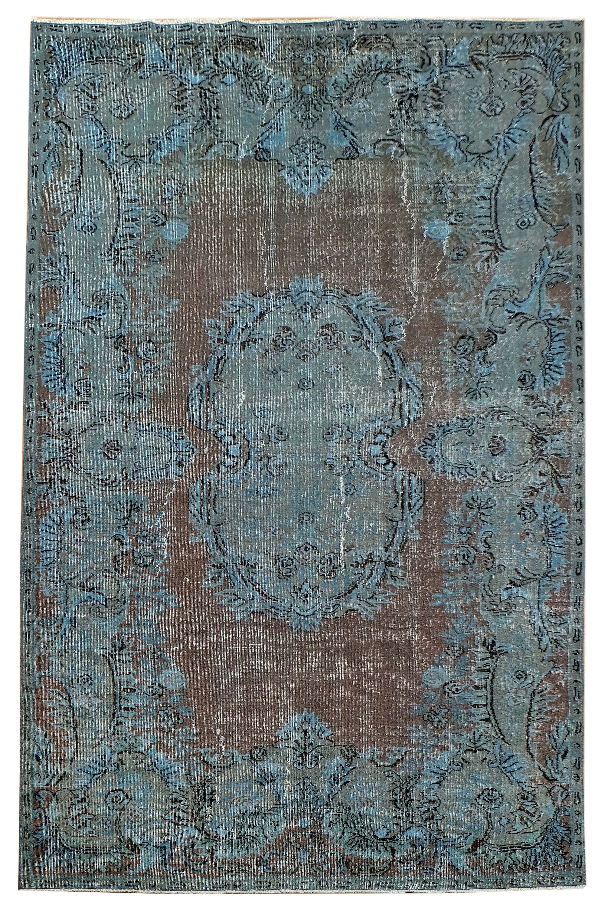 Turkish Vintage Hand-Knotted Red and Blue 184 x 290 cm (6' x 9'6")