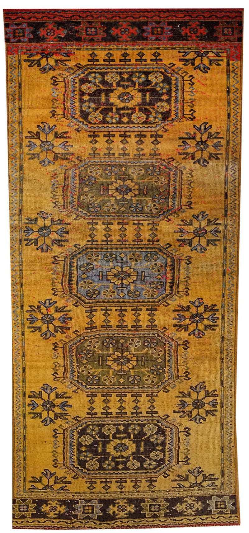 Turkish Vintage Hand-Knotted Gold Wool 93 x 344 cm (3'1" x 11'3")
