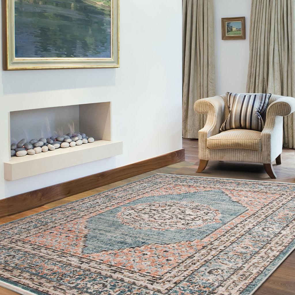 Damavand Traditional Medallion Area Rug Blue Therugsoutlet.ca