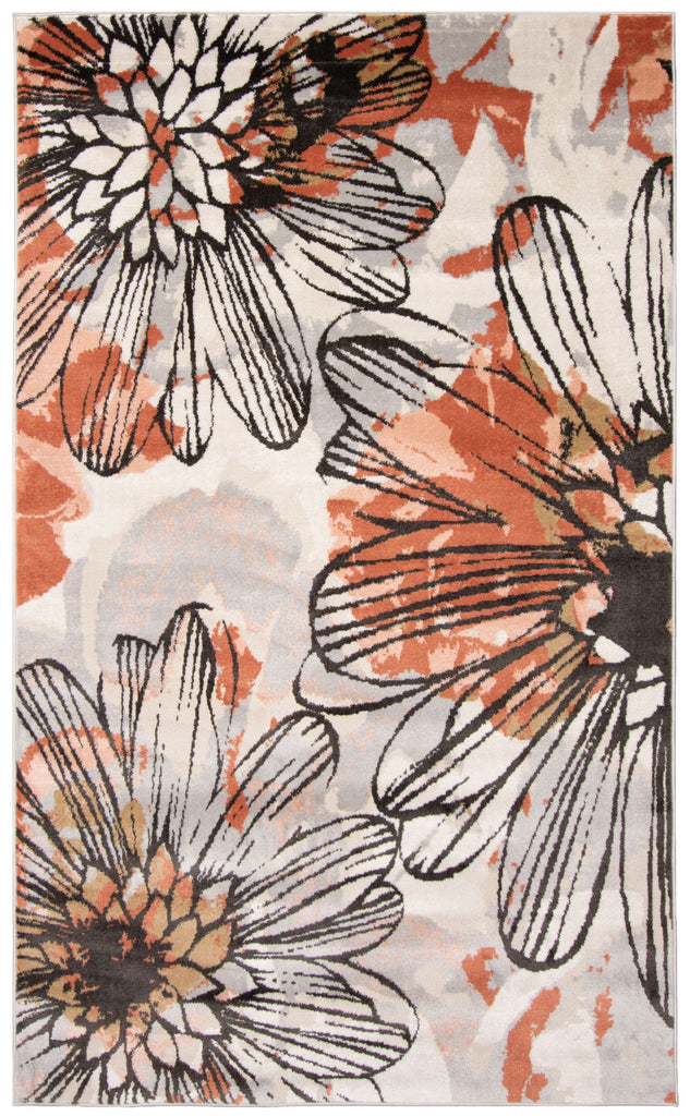 Lena Floral Area Rug Ivory and Orange Therugsoutlet.ca